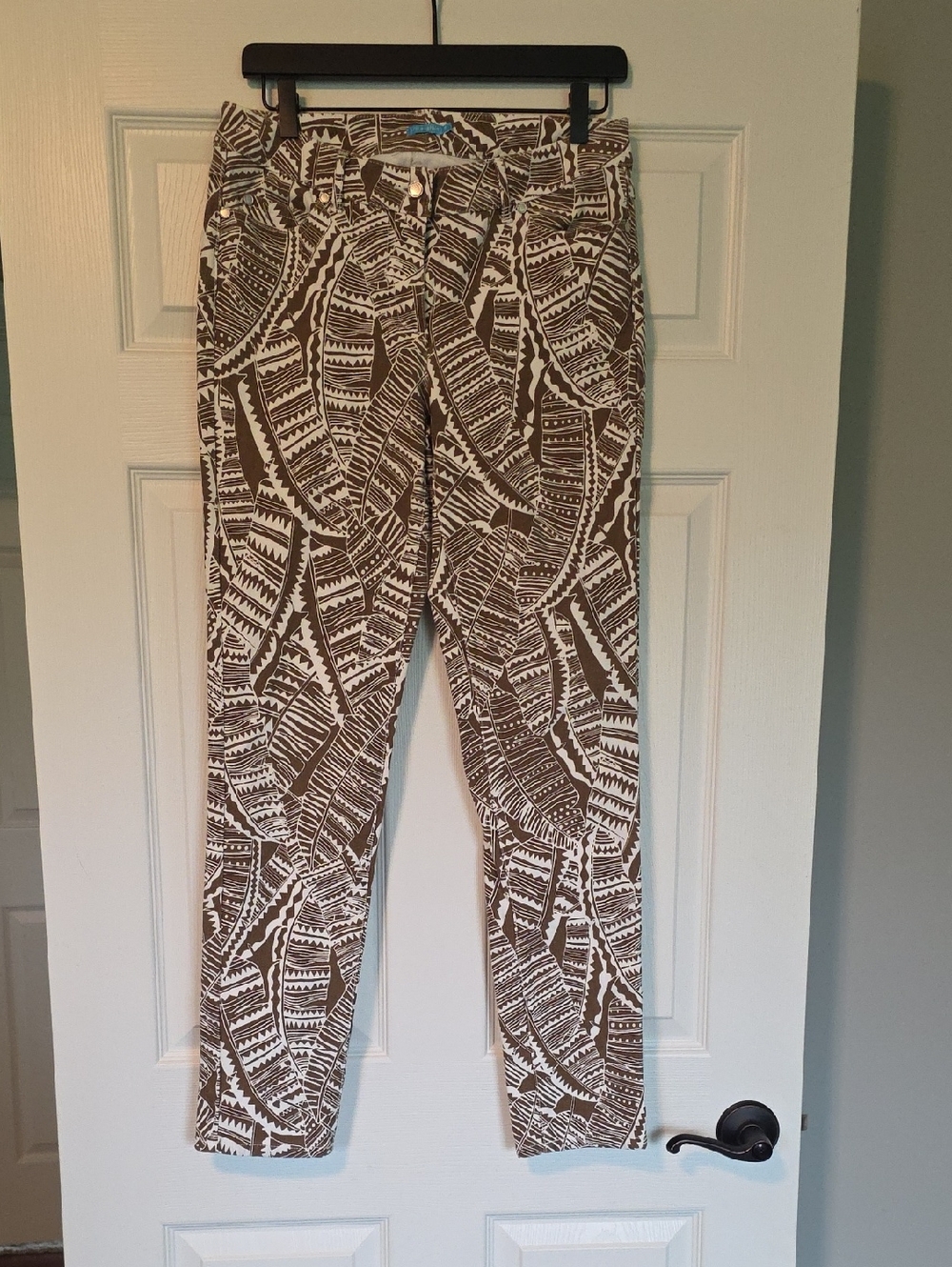 J. McLaughlin Brown and White Printed Skinny Lexi Jeans